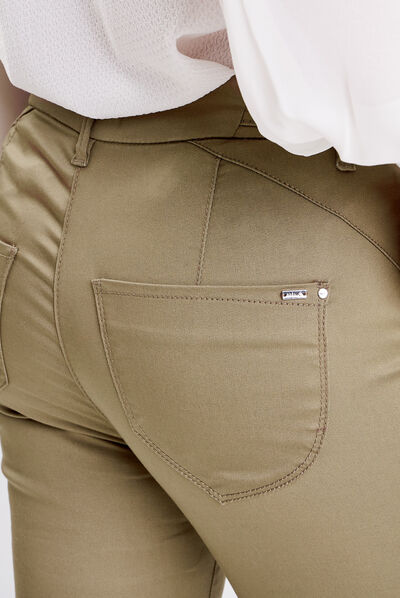 Pantalon ajusté enduit 7/8ème vert kaki femme