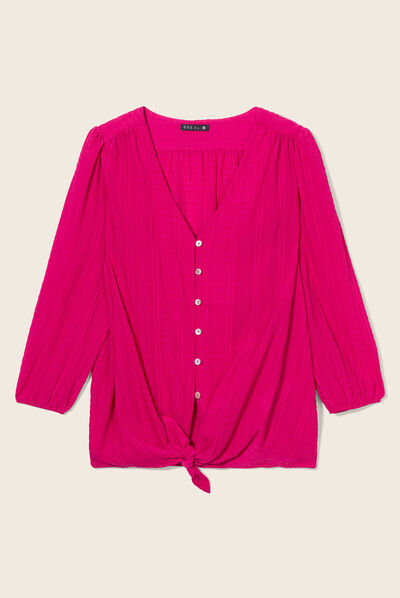 Blouse manches 3/4 rose fushia femme