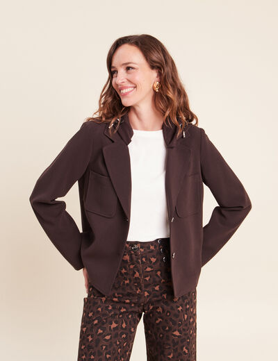 veste cintr&eacute;e doubl&eacute;e avec capuche marron fonc&eacute; femme