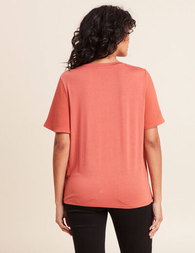 T-shirt bi-mati&egrave;re manches courtes vieux rose femme