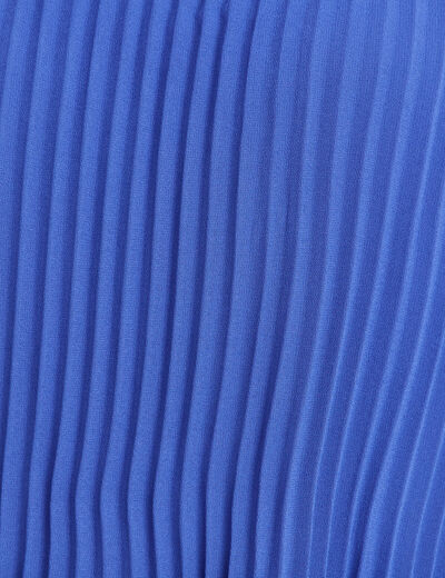 Robe longue &eacute;vas&eacute;e pliss&eacute;e sans manches bleu fonc&eacute; femme