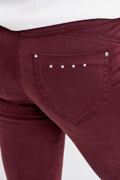 Pantalon slim taille basculée rouge foncé femme