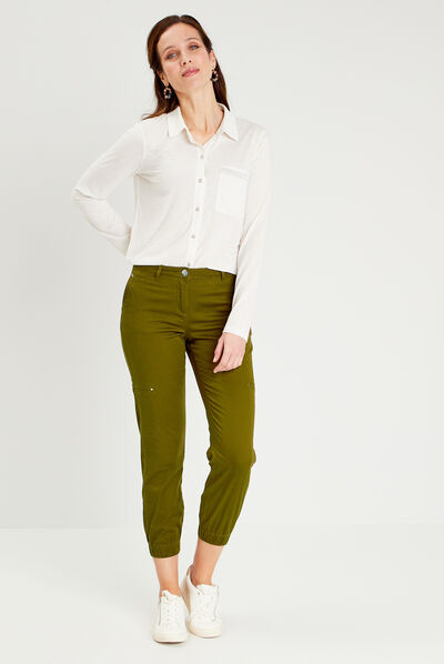 Pantalon resserré en bas vert olive femme