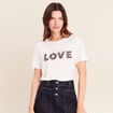 T-shirt &agrave; message col rond ecru femme