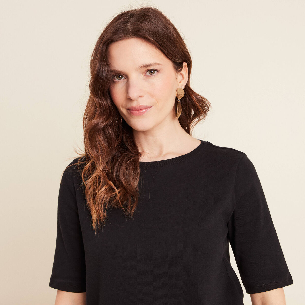 T-shirt manches coude noir femme