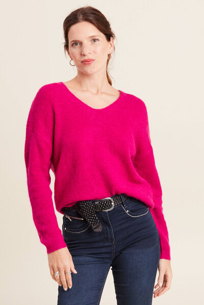 Pull manches longues rose fushia femme