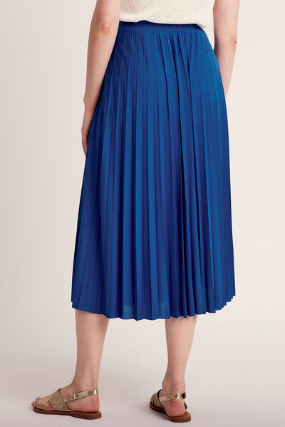Jupe midi évasée plissée bleu electrique femme