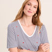 T-shirt droit broderie manches courtes bleu femme