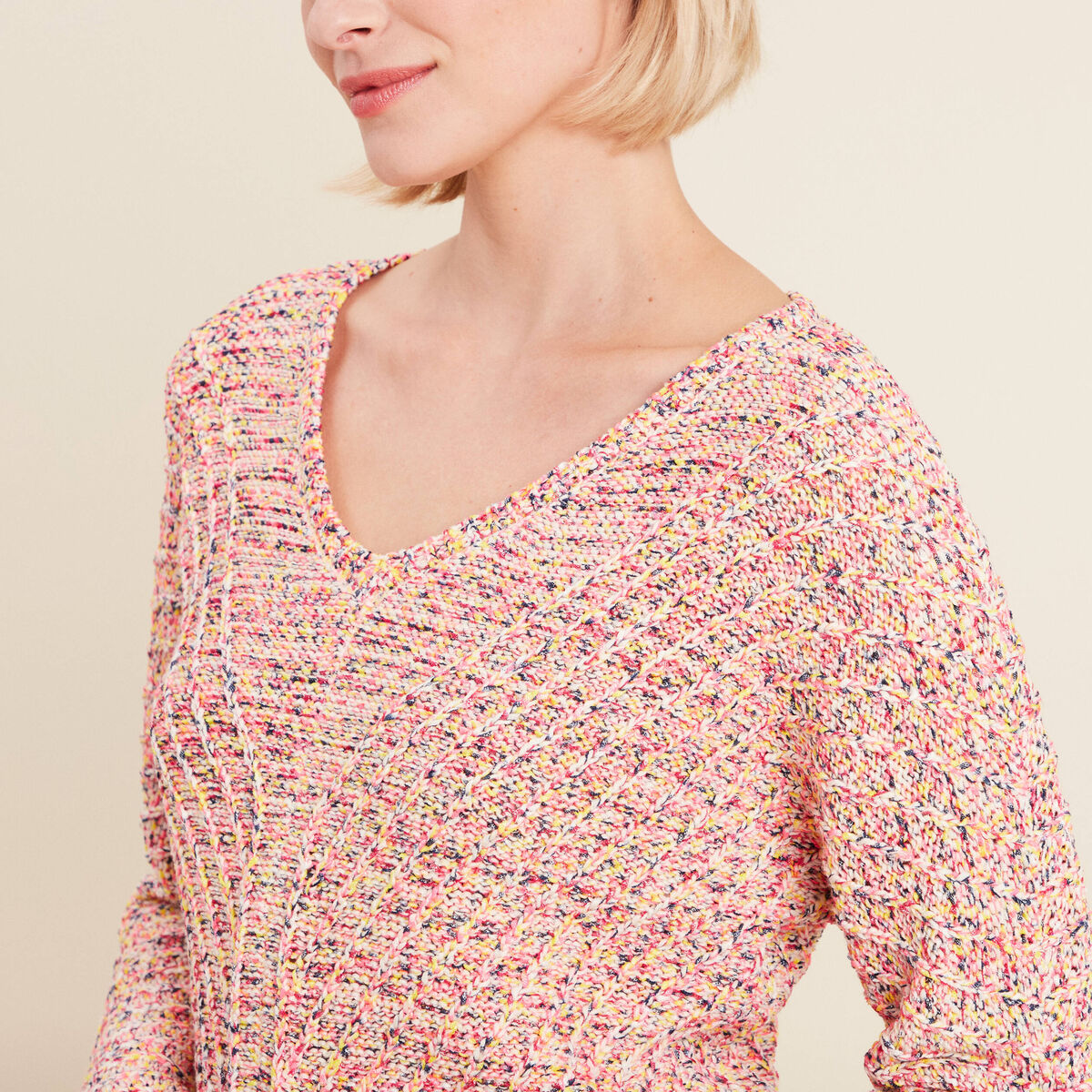 Pull manches longues rose fushia femme