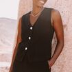Gilet droit court sans manches col v noir femme