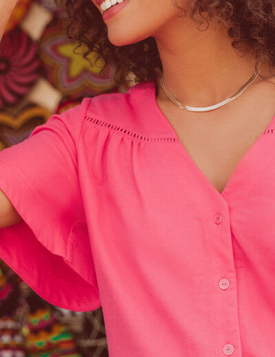 Blouse manches courtes rose fushia femme