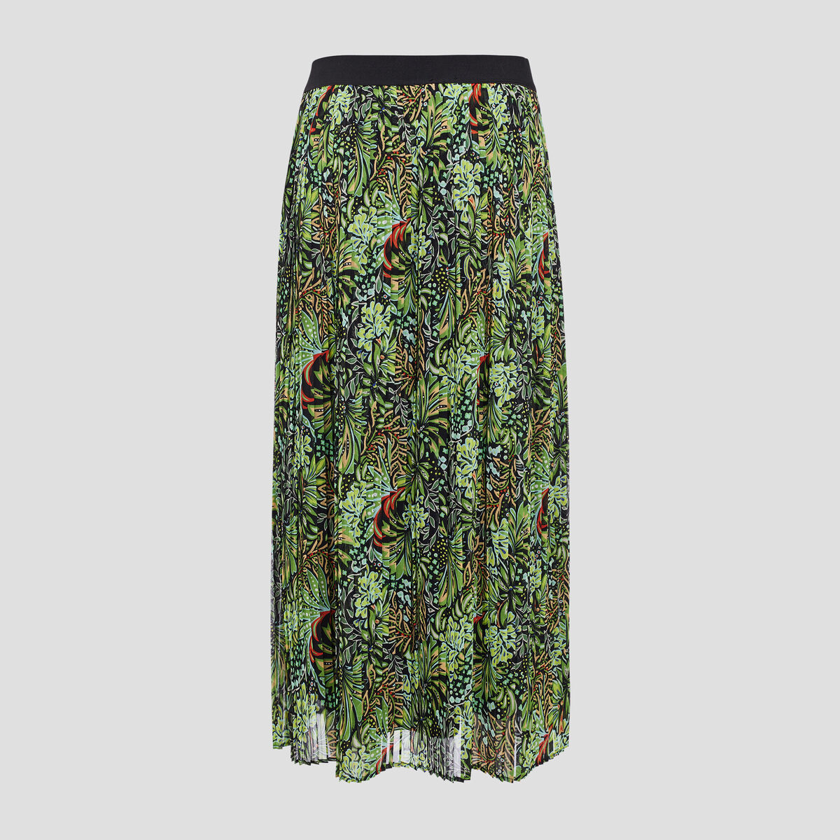 Jupe longue droite plissée vert femme