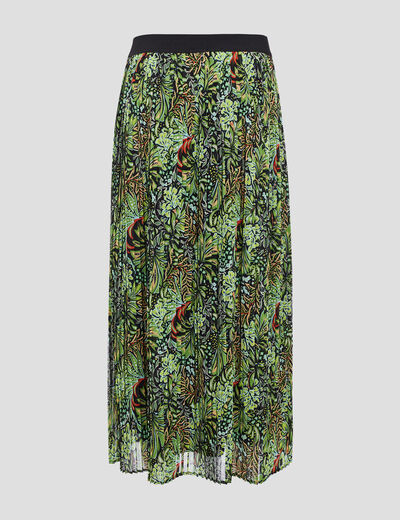 Jupe longue droite plissée vert femme