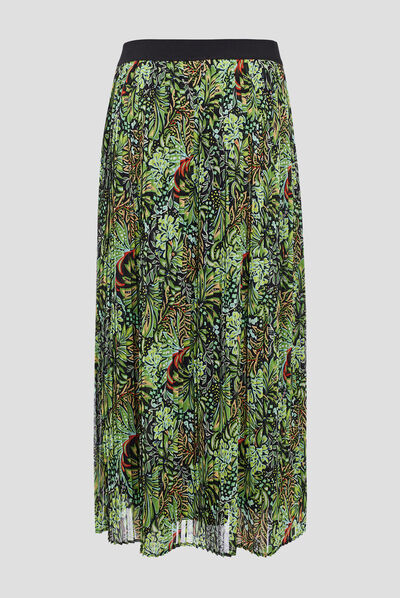 Jupe longue droite plissée vert femme