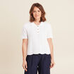 Pull manches courtes col polo blanc femme