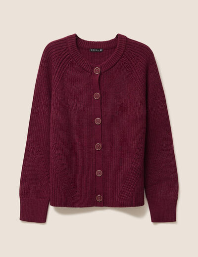 Gilet droit mi-long col rond bordeaux femme