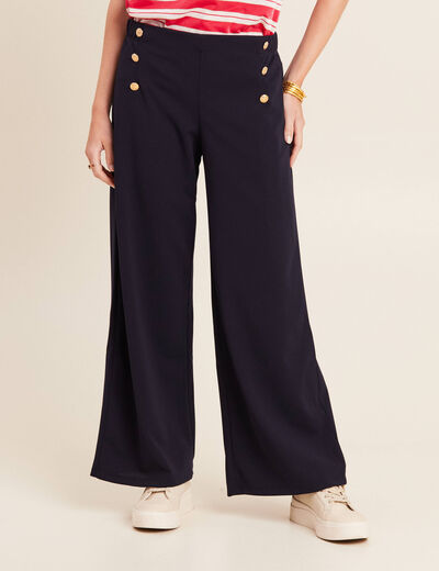Pantalon coupe large &agrave; pont bleu fonc&eacute; femme