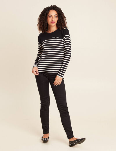 T-shirt broderie en coton noir femme