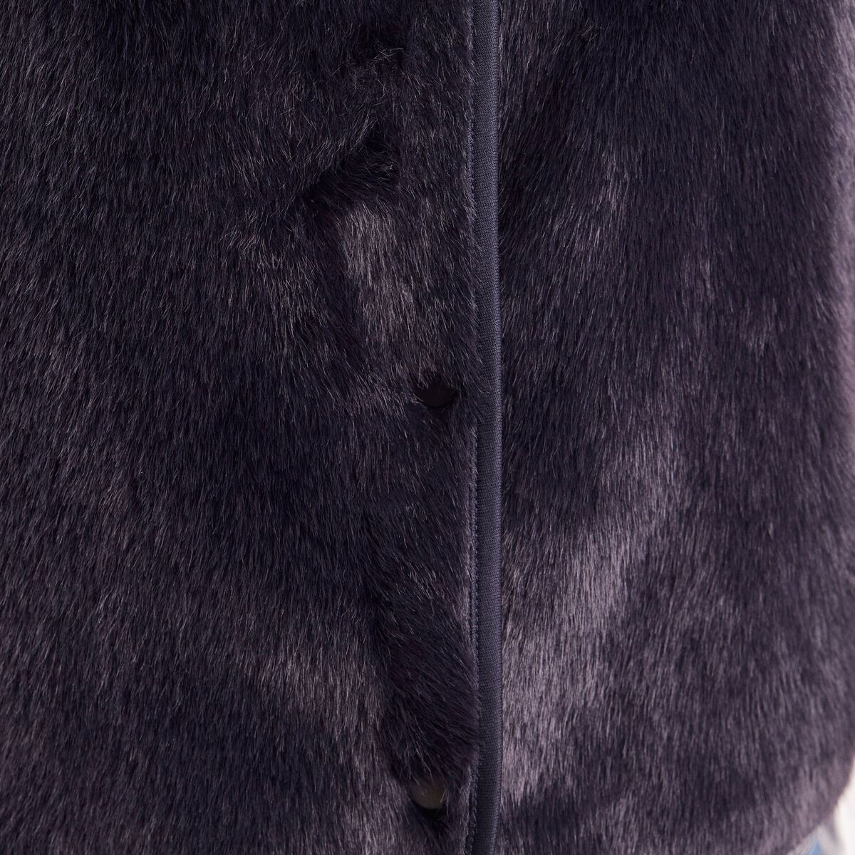 Gilet droit sans manches fausse fourrure bleu fonc&eacute; femme