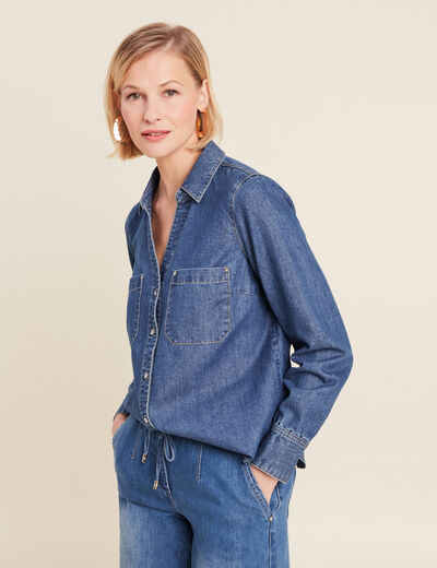 Chemise manches longues jean denim stone femme