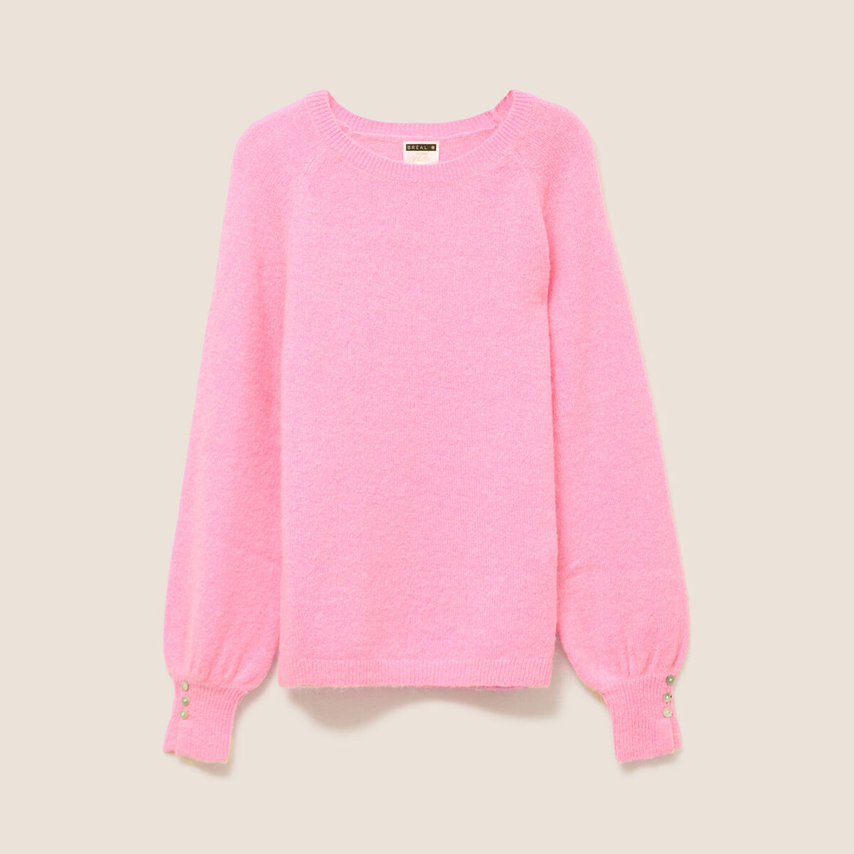 Pull col rond manches longues rose femme