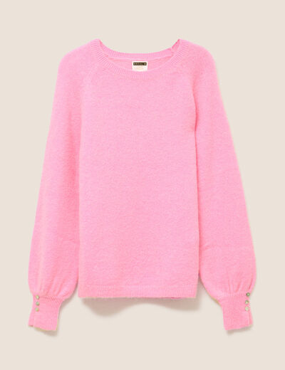Pull col rond manches longues rose femme