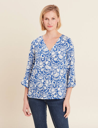 Blouse manches 3/4 bleu femme