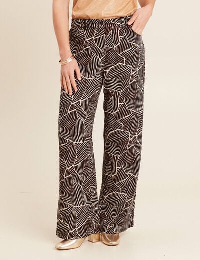Pantalon large taille haute noir femme