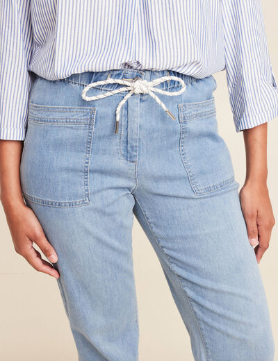 Pantalon jogpant 7/8ème en coton denim double stone femme