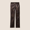 Pantalon taille bascul&eacute;e enduit marron fonc&eacute; femme