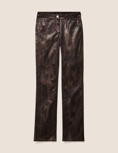 Pantalon taille bascul&eacute;e enduit marron fonc&eacute; femme
