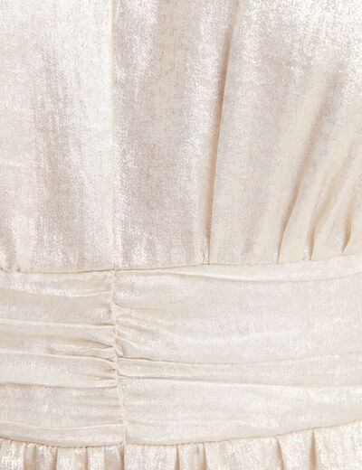 Robe longue évasée métallisée couleur or femme