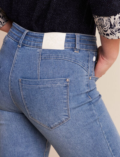 Jean coupe droite taille bascul&eacute;e denim double stone femme