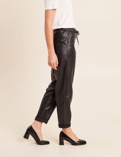 Pantalon coupe mom simili cuir noir femme