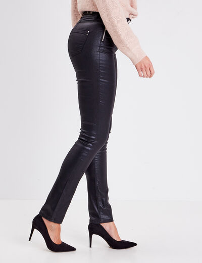 Pantalon ajusté enduit noir femme