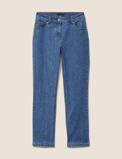Jean coupe droite 7/8&egrave;me taille bascul&eacute;e bleu femme
