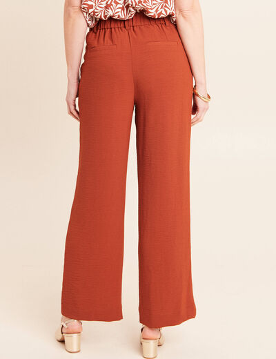 Pantalon large taille haute fluide marron fonc&eacute; femme
