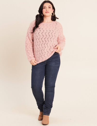 Pull manches longues ajour&eacute; vieux rose femme