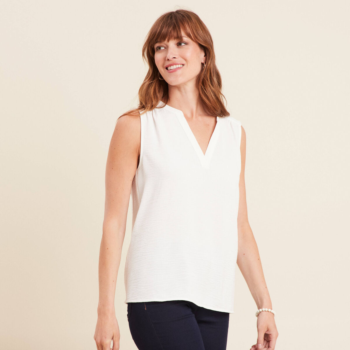 Blouse ample col en V ecru femme
