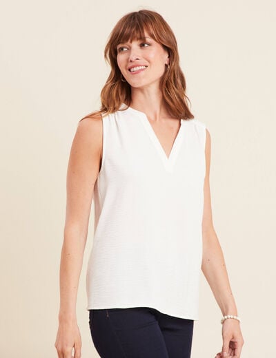 Blouse ample col en V ecru femme