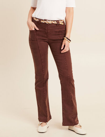 Pantalon bootcut jean ceinture amovible marron foncé femme