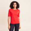 T-shirt ajust&eacute; col rond manches coudes rouge fluo femme