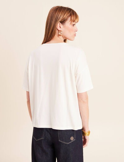 T-shirt col rond manches courtes ecru femme