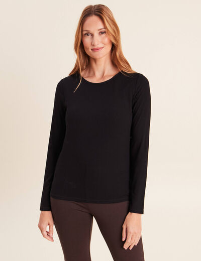 T-shirt ajust&eacute; col rond manches longues noir femme