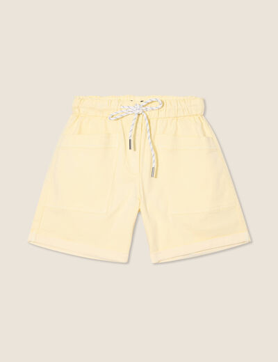 Short droit taille élastiquée jaune clair femme