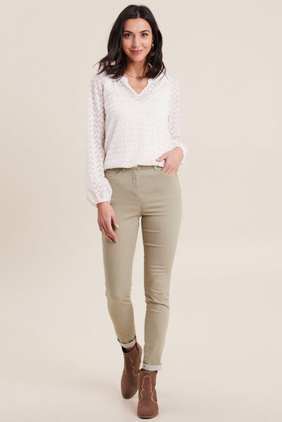 Pantalon léger taille haute long vert clair femme