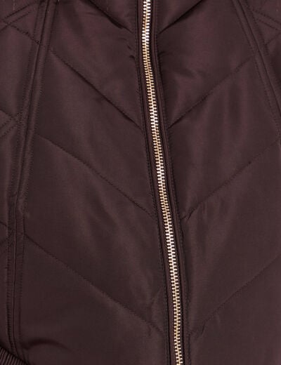 Doudoune cintr&eacute;e capuche manches longues marron fonc&eacute; femme