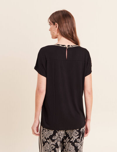 Blouse col v manches courtes noir femme