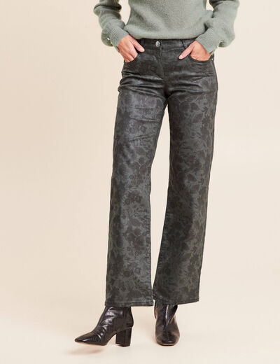 Pantalon taille bascul&eacute;e vert femme