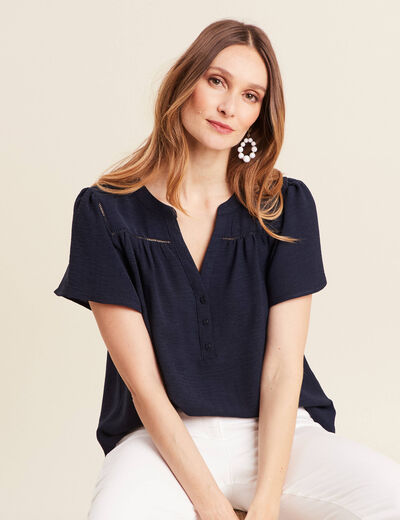 Blouse manches courtes bleu marine femme